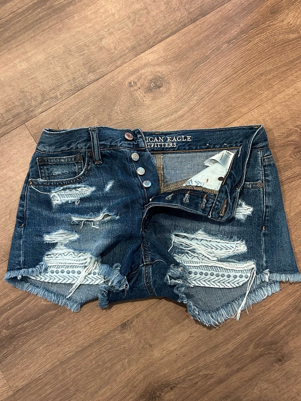 American Eagle Dark Blue Distressed Denim Shorts